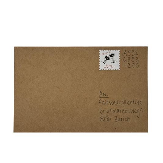 Briefmarke „Cheers & Happy New Year“