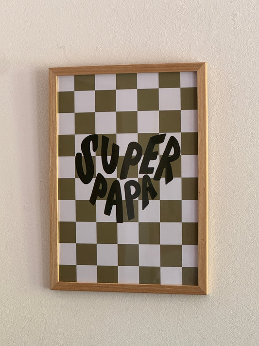 A4 Poster «Super Papa» – Olivgrünes Karomuster