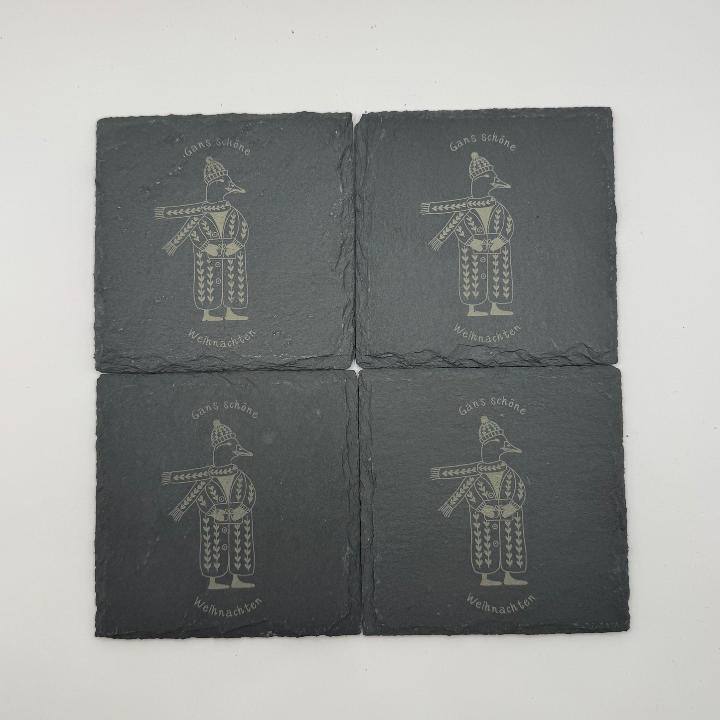 Schiefer Untersetzer "Gans schöne Weihnachten"