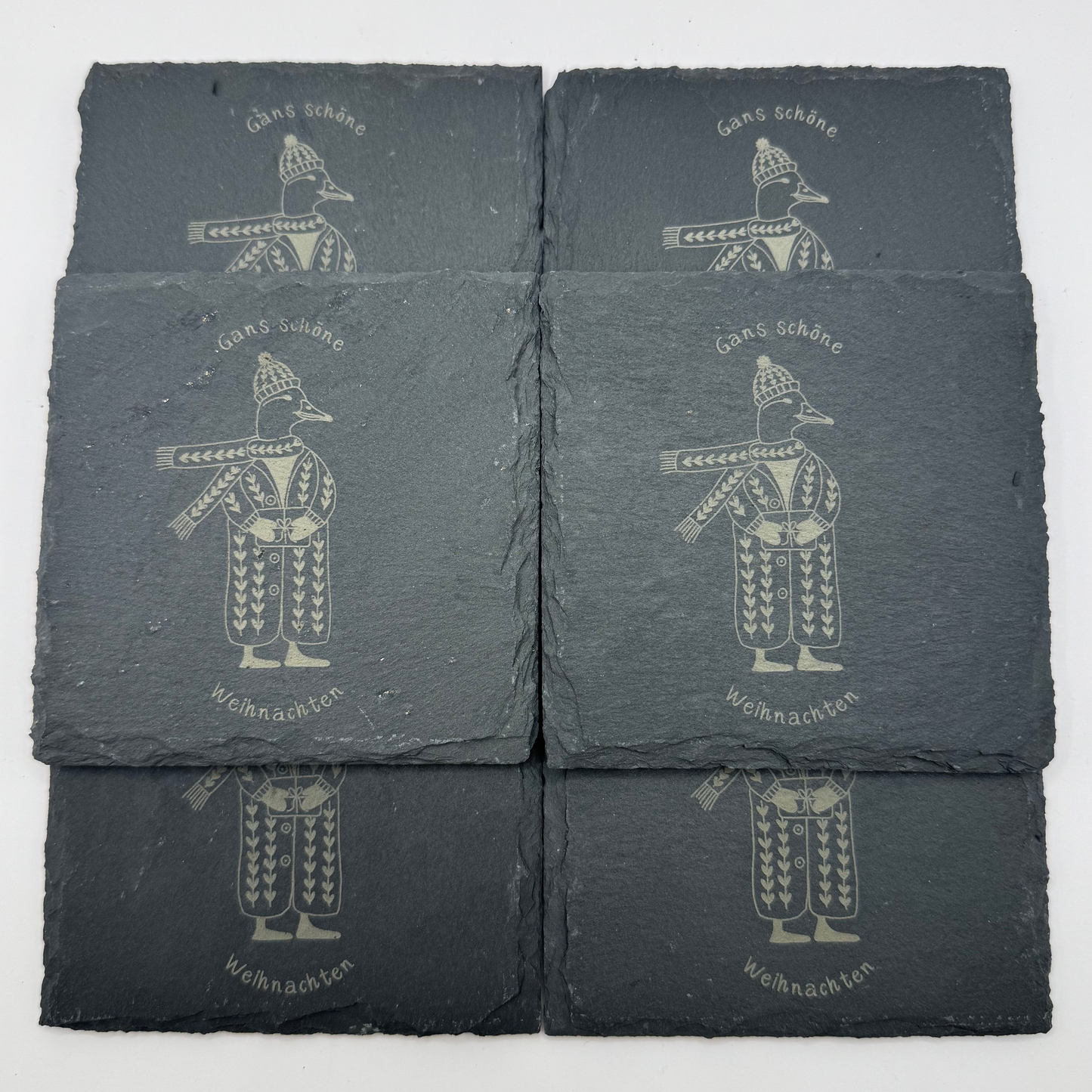 Schiefer Untersetzer "Gans schöne Weihnachten"